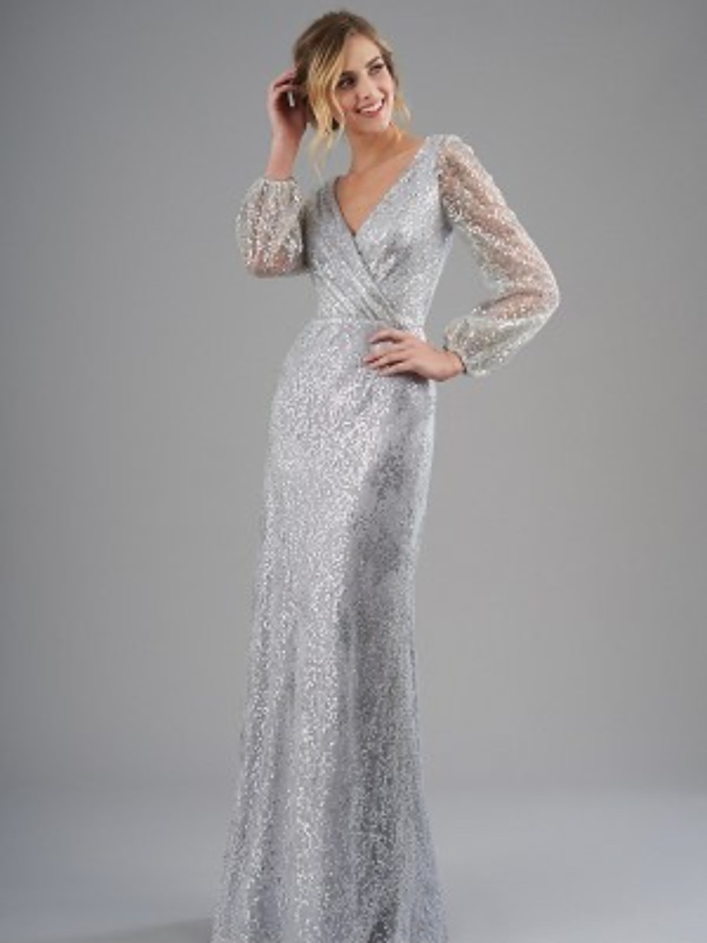 NWT STERLING SILVER BEADED LONG SLEEVE GOWN SIZE 14